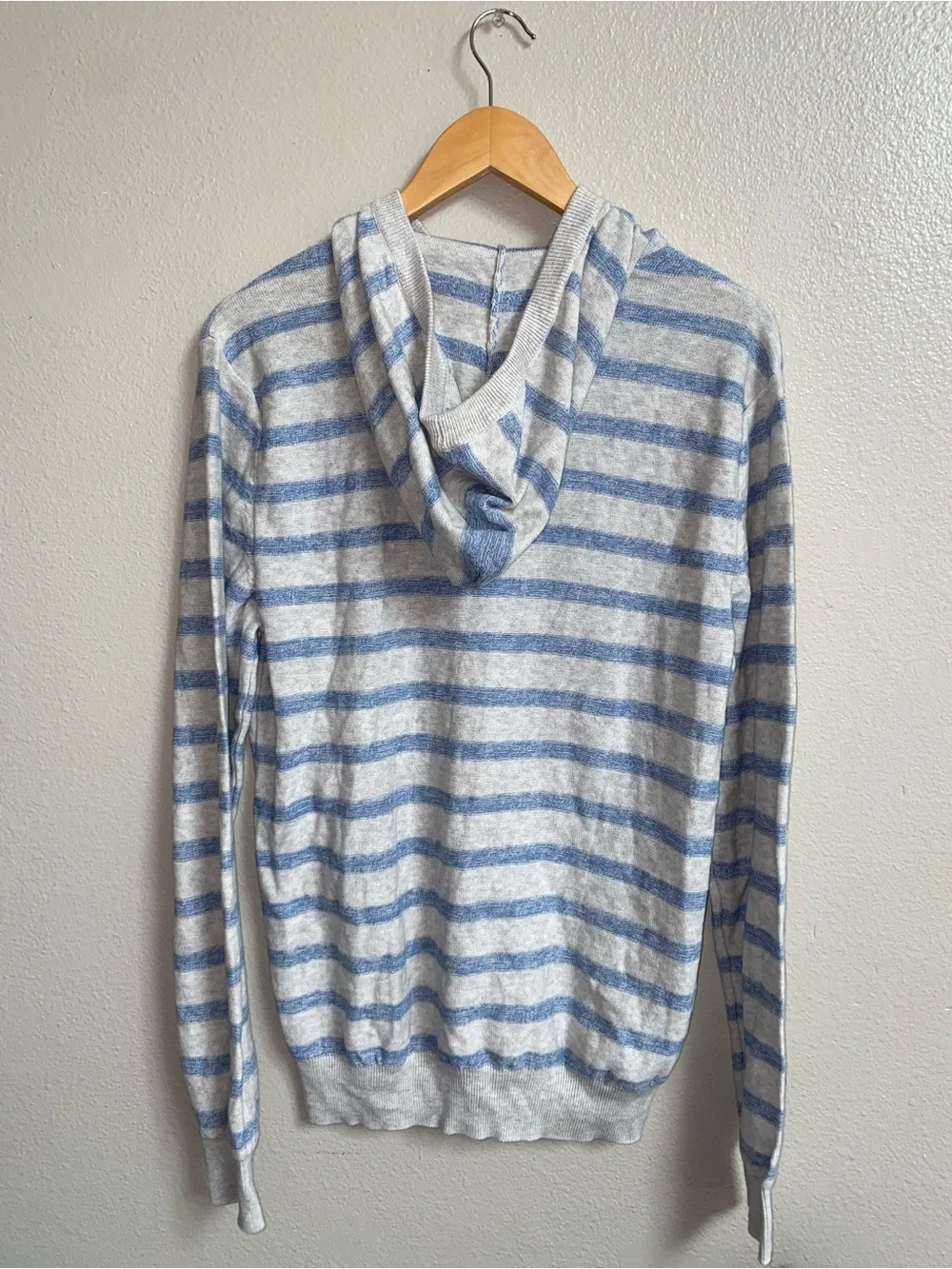 American Rag Mens Blue Gray Striped Hooded Sweater Knit Cotton Hoodie Medium M
